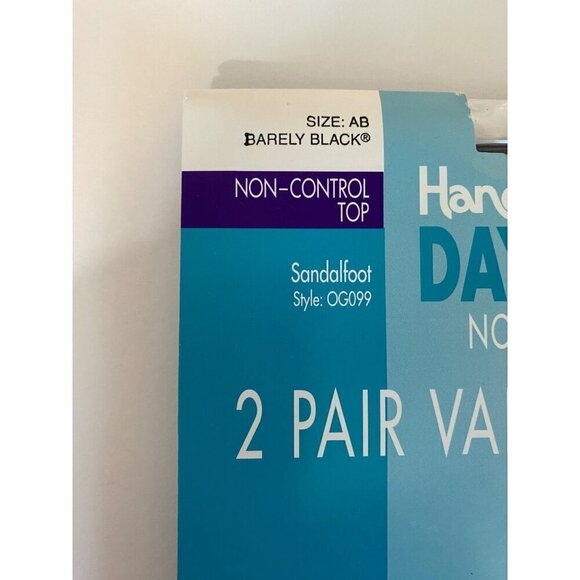 Hanes Vintage 90’s 1 Pair Day Sheer Non Control Top Size AB Barely Black 1 Pair - Picture 2 of 3